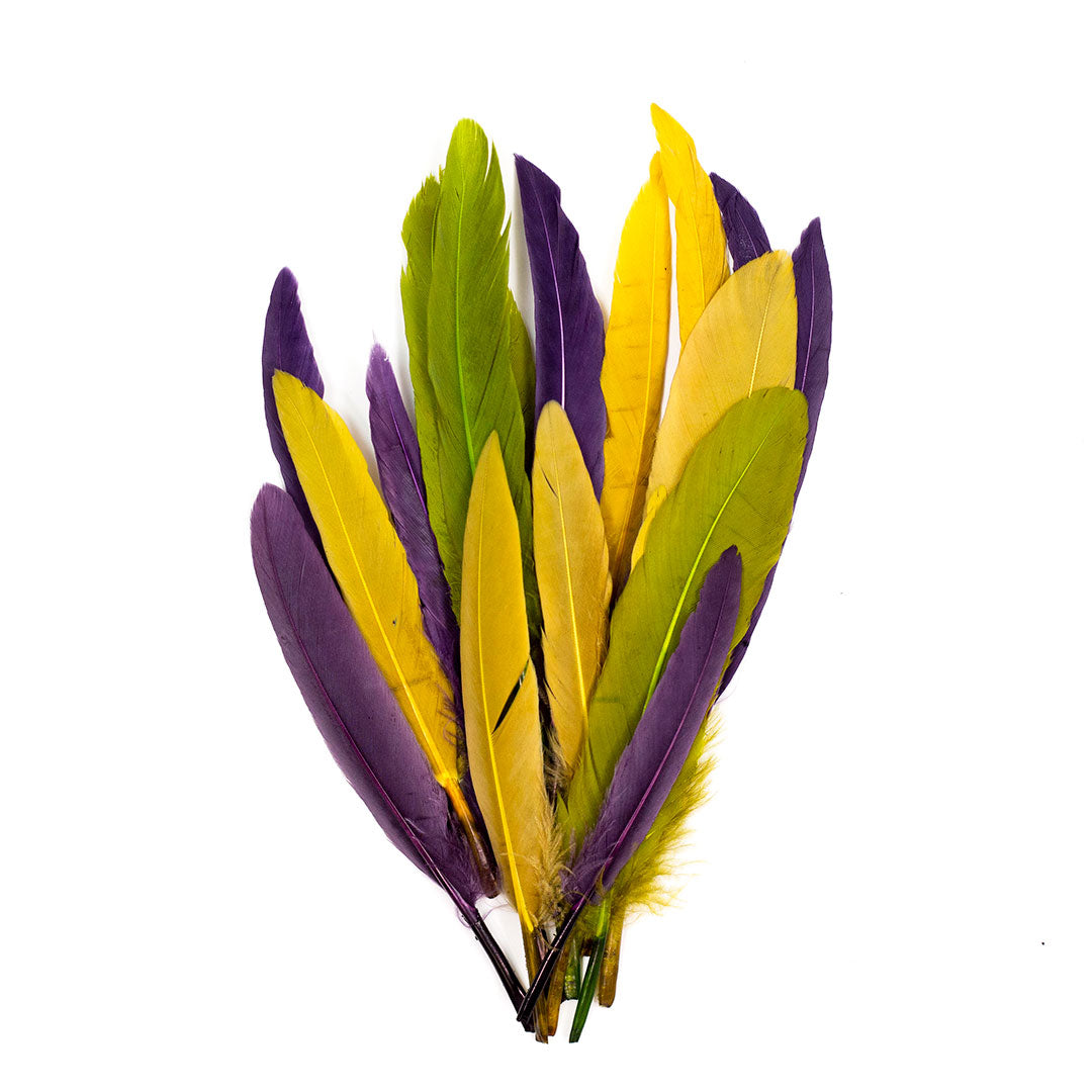 Indian Feathers | Loose Duck Cosse | Mardi Gras (Yellow/Green/Purple) - Feathers