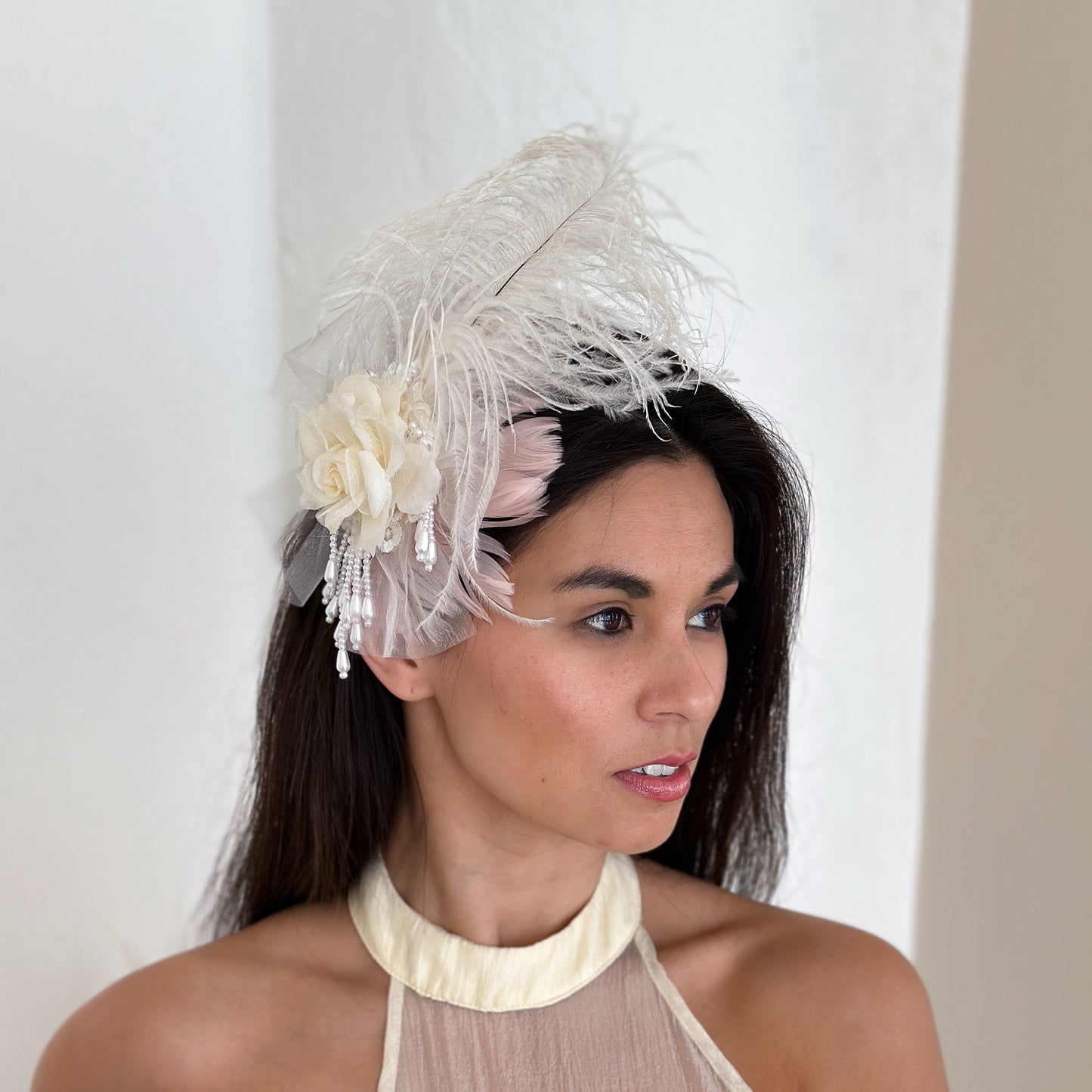 Victorian Style Ostrich  Feather Clip Fascinator - Ivory