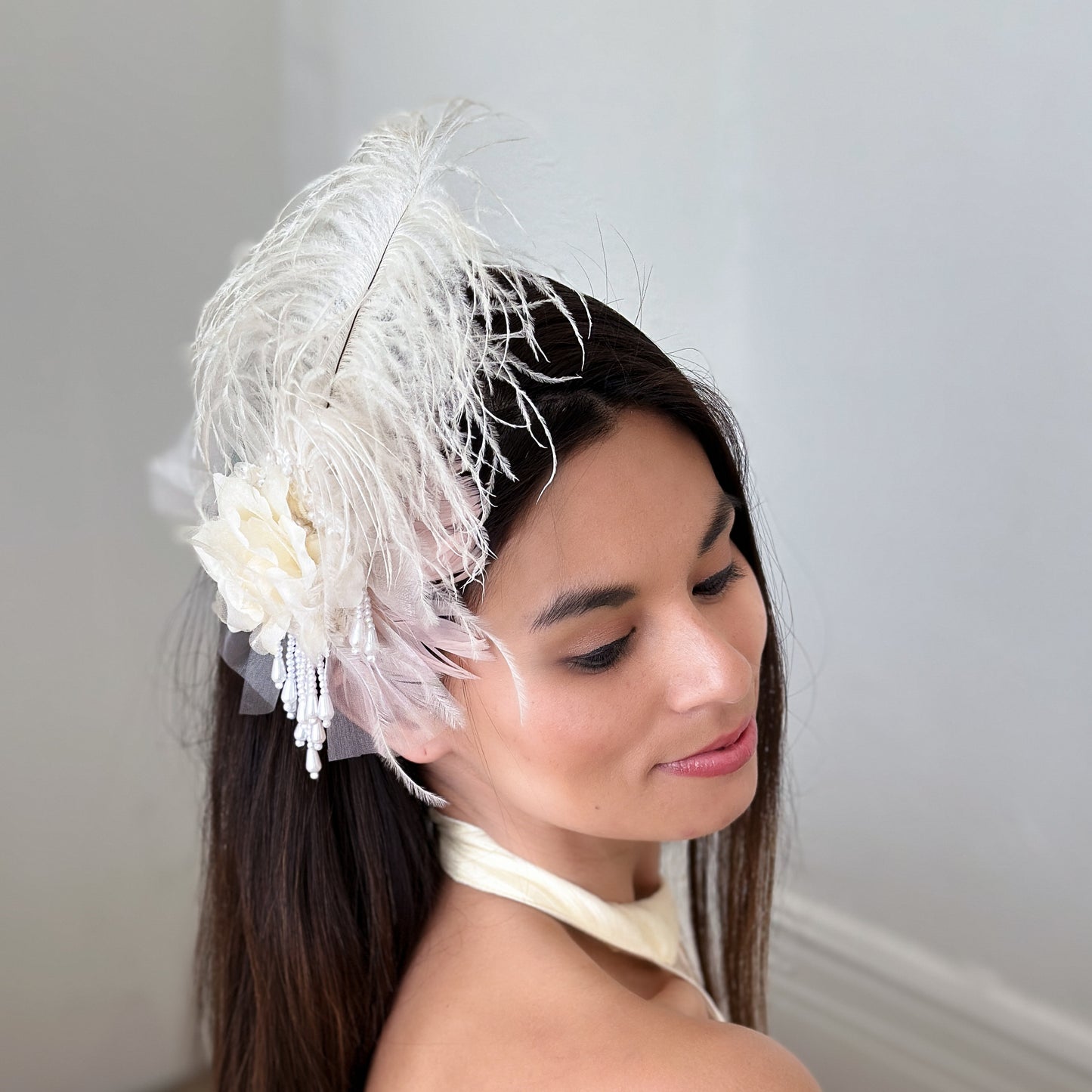 Victorian Style Ostrich  Feather Clip Fascinator - Ivory