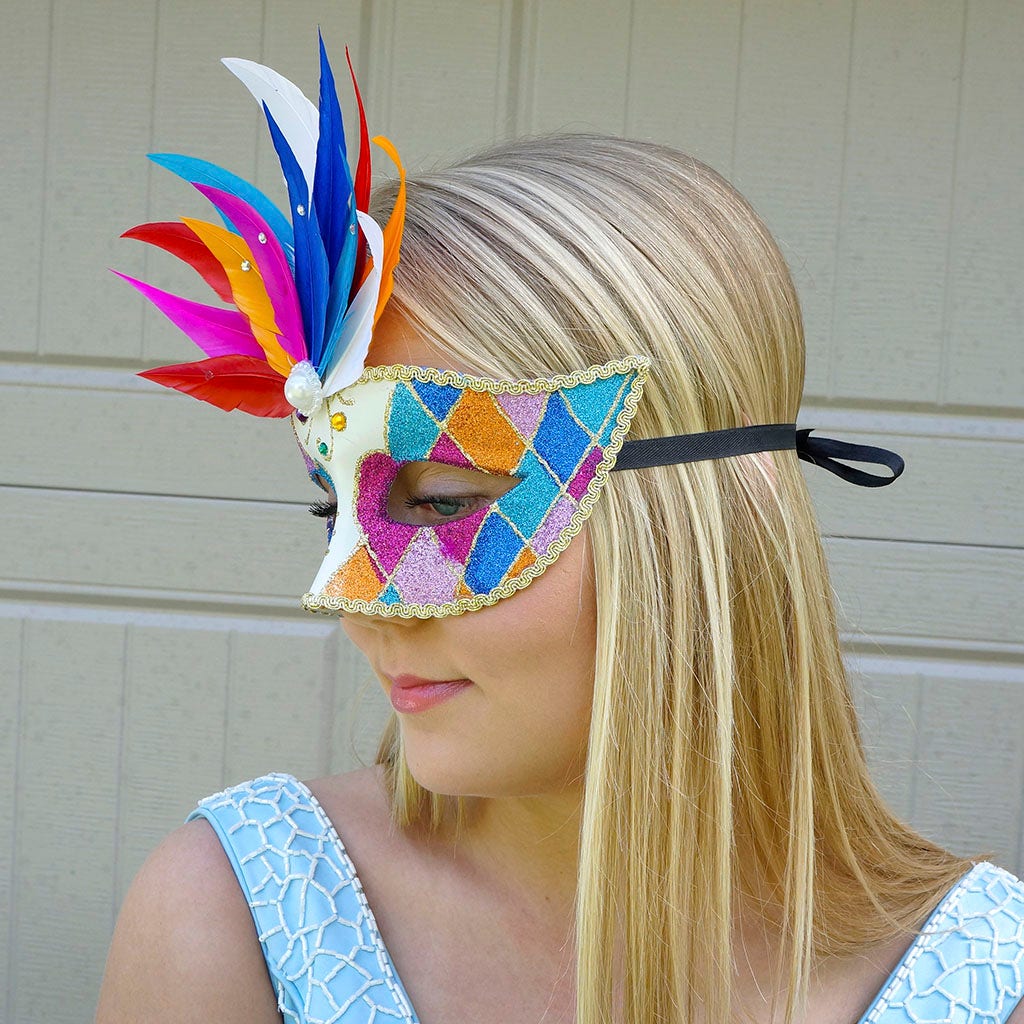 Jubilee Mask w/Goose Feathers - Asst - Feathers