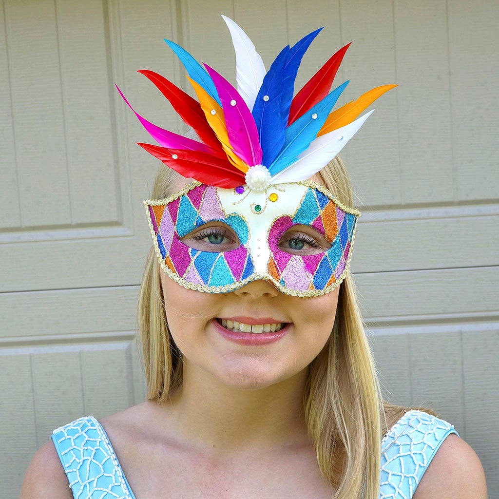 Jubilee Mask w/Goose Feathers - Asst - Feathers