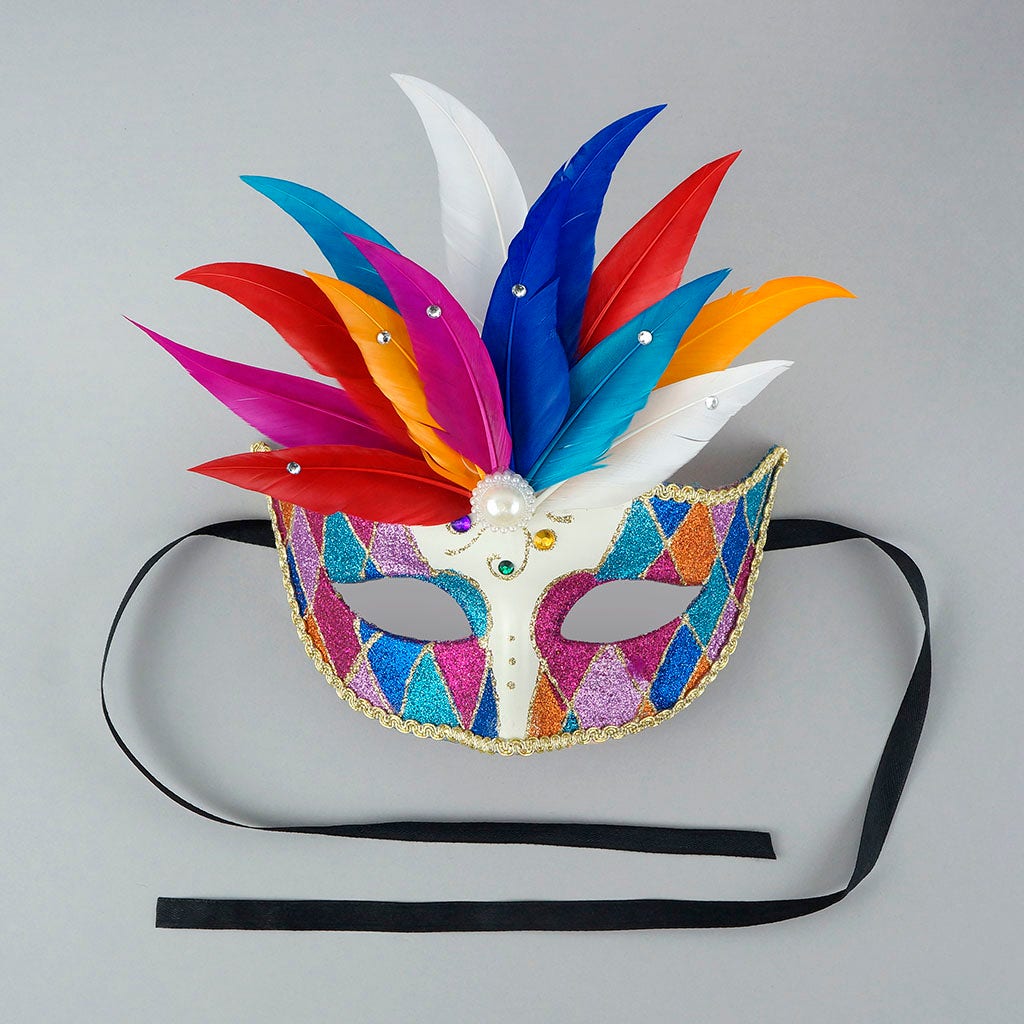 Jubilee Mask w/Goose Feathers - Asst - Feathers