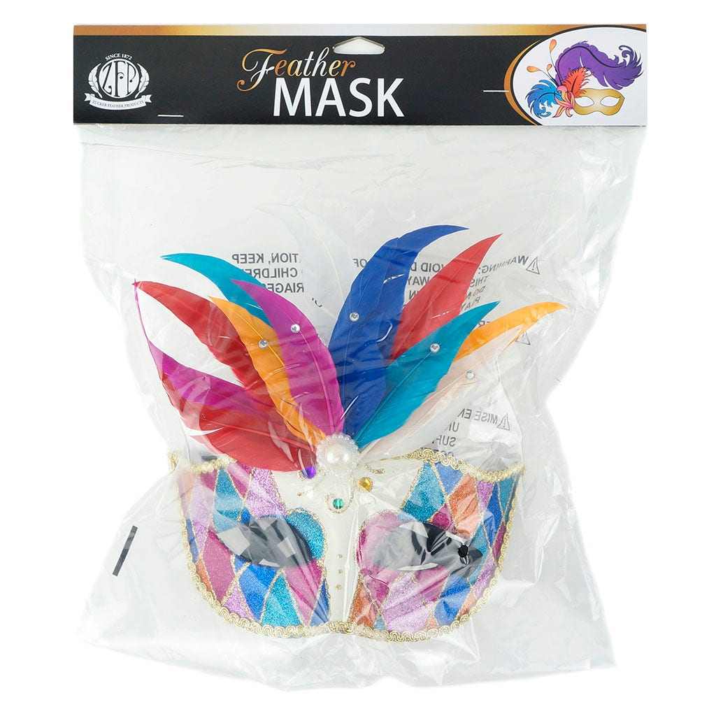 Jubilee Mask w/Goose Feathers - Asst - Feathers