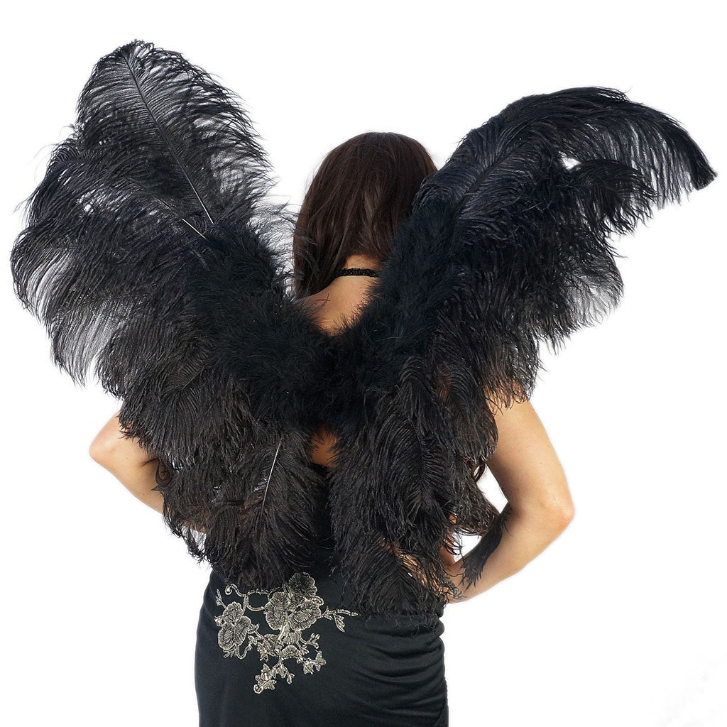 Large Adult Angel Fairy Butterfly Ostrich Feather Wings - Black - Feathers