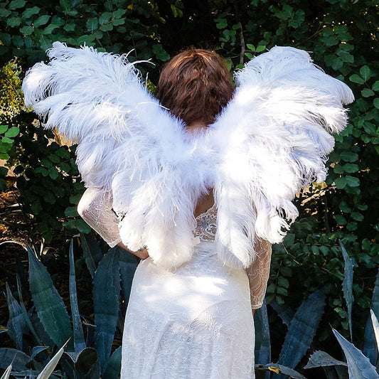 Large Adult Angel Fairy Butterfly Ostrich Feather Wings - White - Feathers