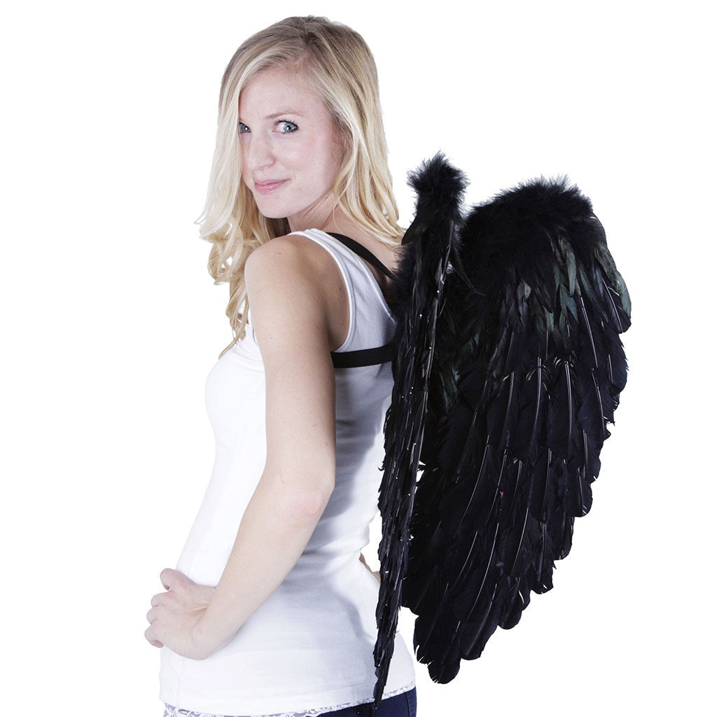 Large Black Angel Costume Wings - Dark Fairy Halloween Cosplay Feather Wing - Feathers