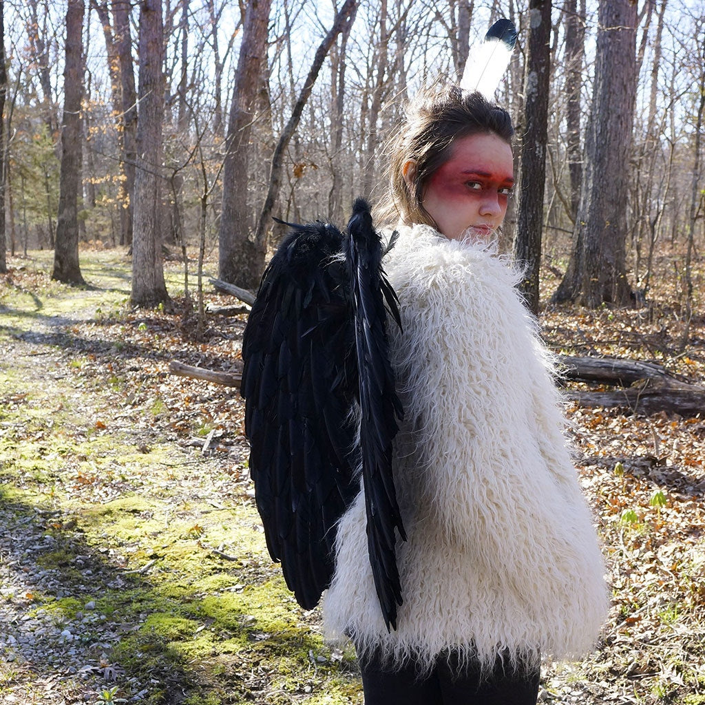 Large Black Angel Costume Wings - Dark Fairy Halloween Cosplay Feather Wing - Feathers