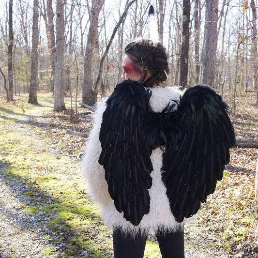 Large Black Angel Costume Wings - Dark Fairy Halloween Cosplay Feather Wing - Feathers