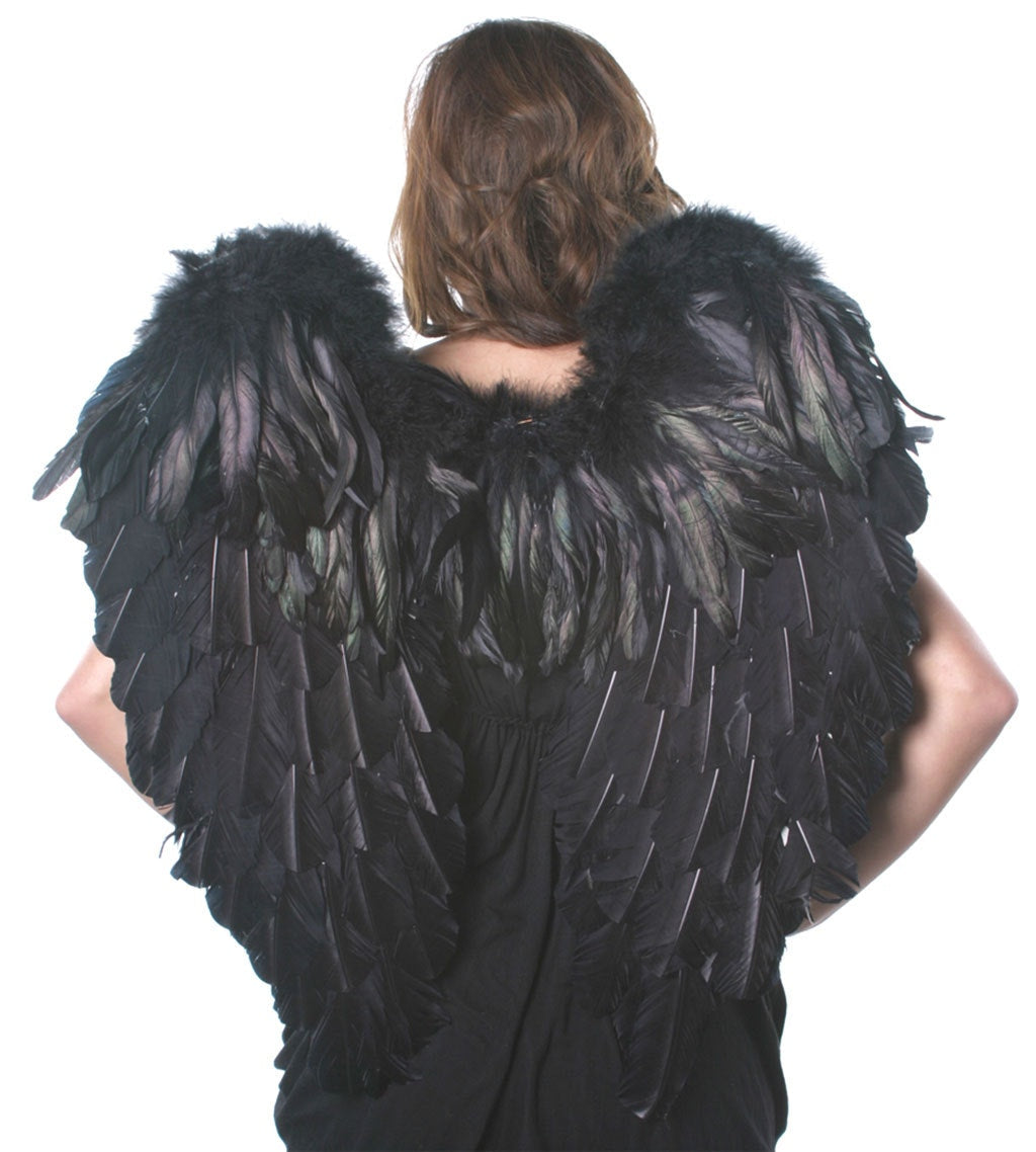 Large Black Angel Costume Wings - Dark Fairy Halloween Cosplay Feather Wing - Feathers