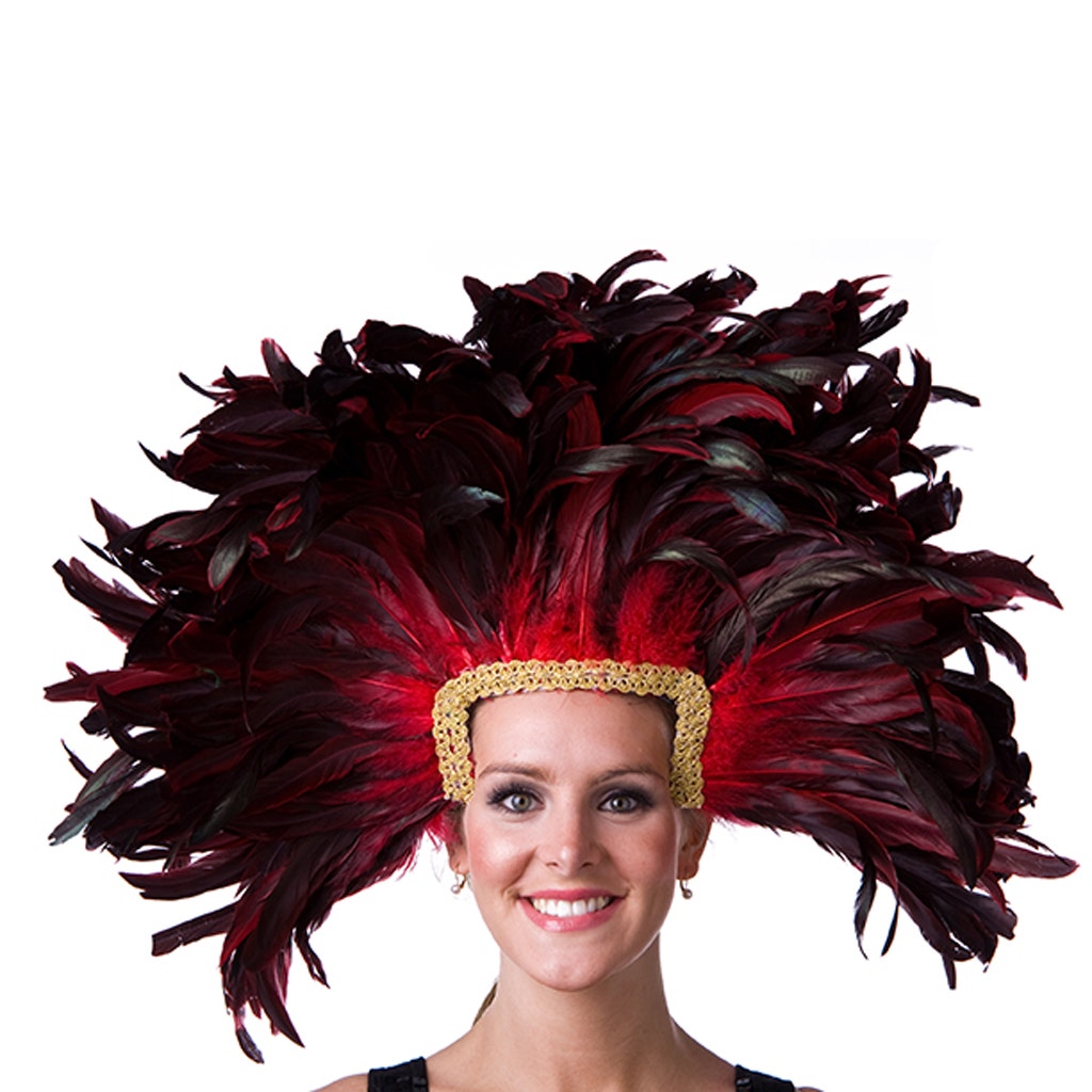 Large Feather Headdress Mask-Dyed - Red - Feathers