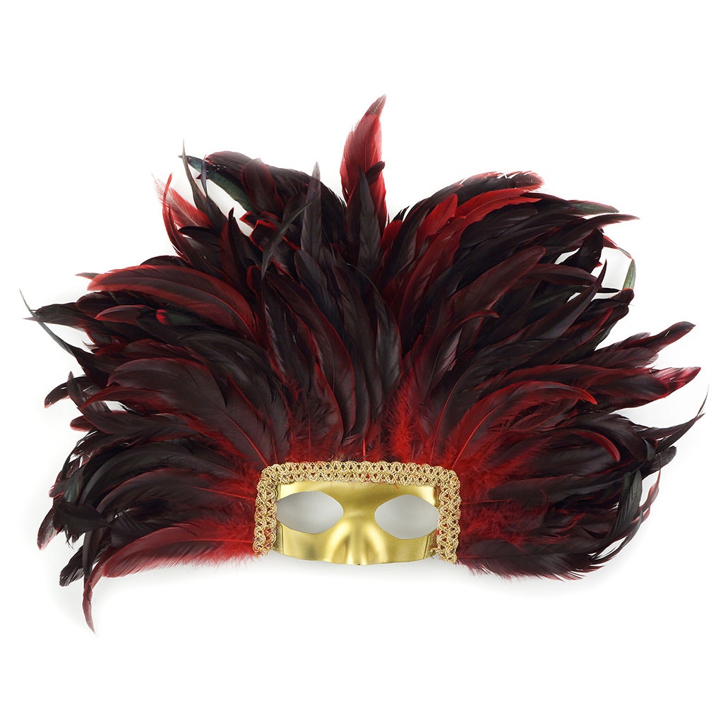 Large Feather Headdress Mask-Dyed - Red - Feathers