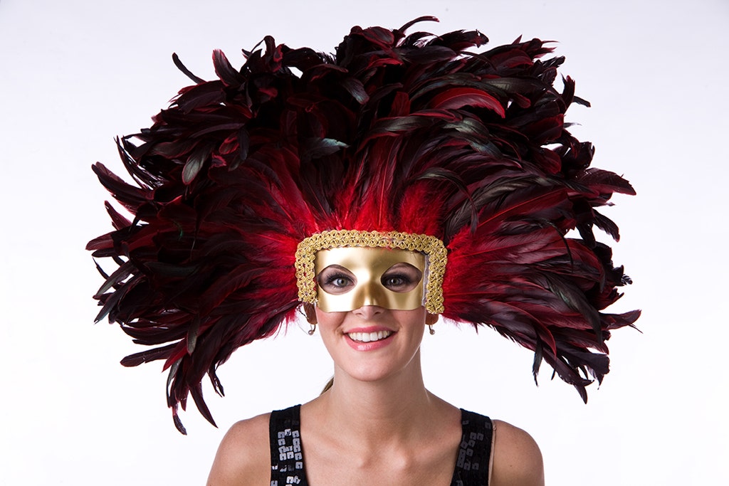 Large Feather Headdress Mask-Dyed - Red - Feathers