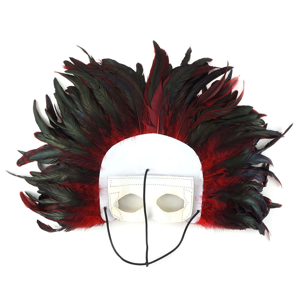 Large Feather Headdress Mask-Dyed - Red - Feathers