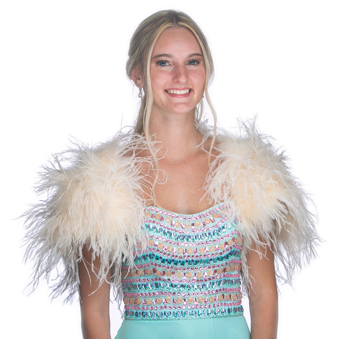 Large Ostrich Feather Bolero Shoulder Wrap / Coat-Ivory - Feathers