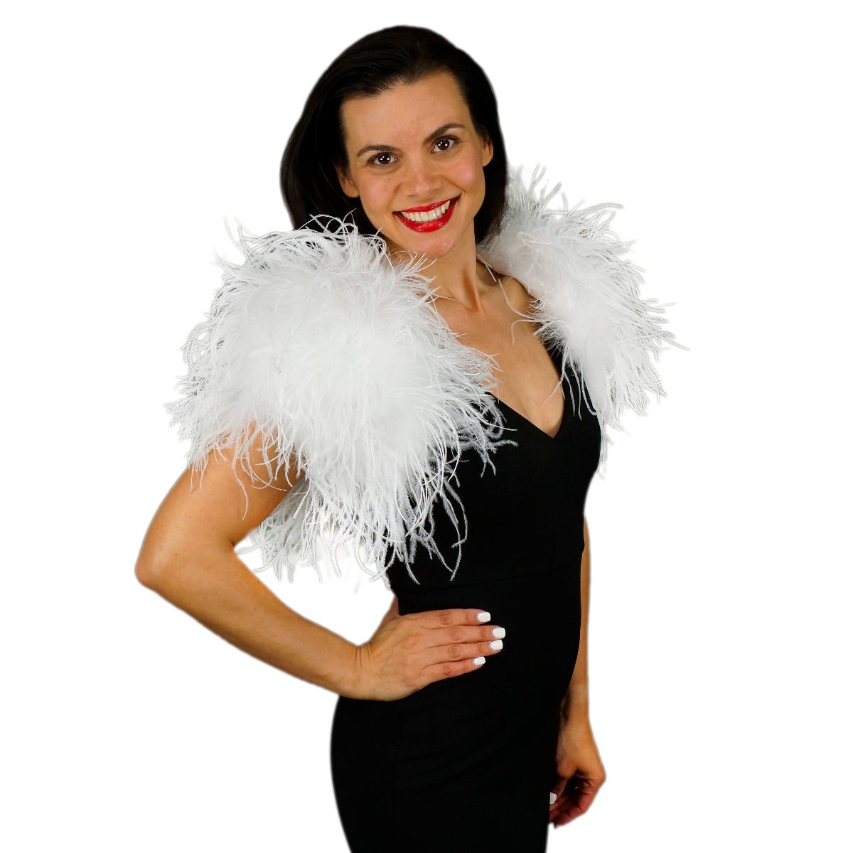 Large Ostrich Feather Bolero Shoulder Wrap / Coat White - Feathers