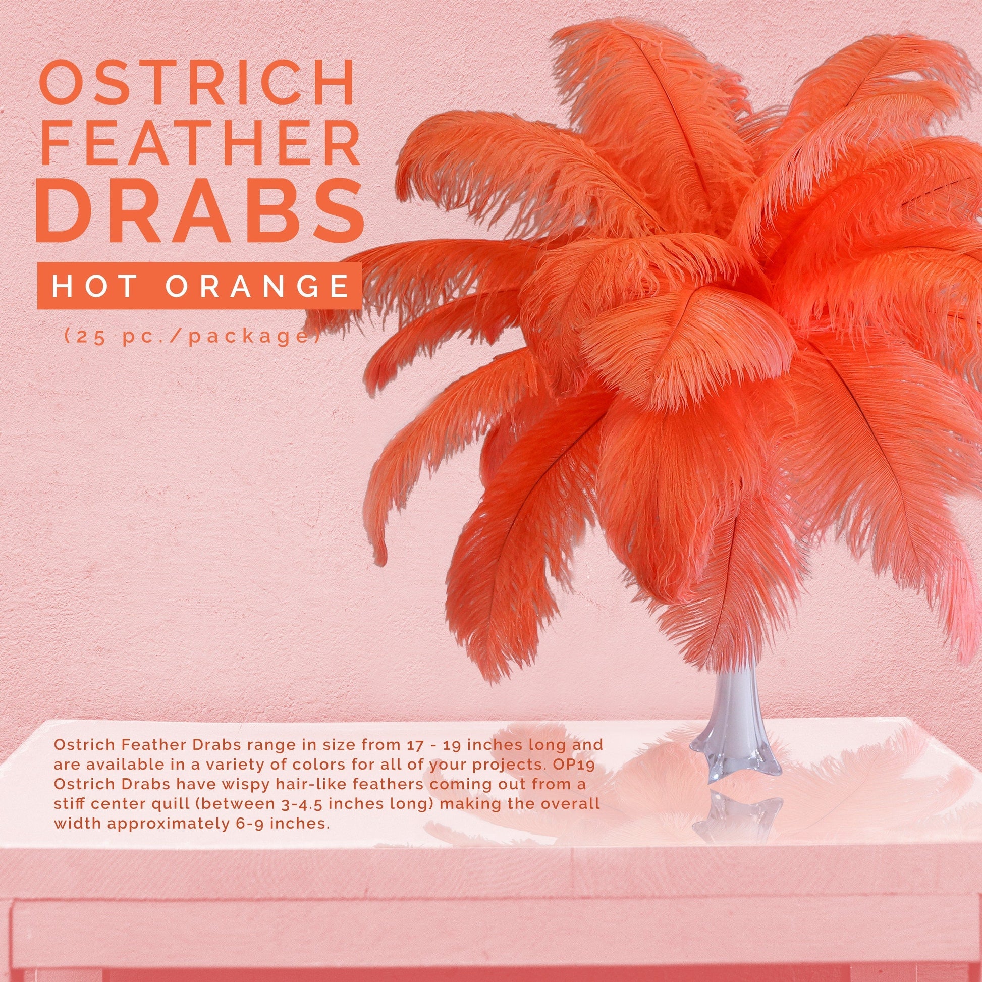 Large Ostrich Feathers - 17’’ + Drabs - Hot Orange - Ostrich Feathers