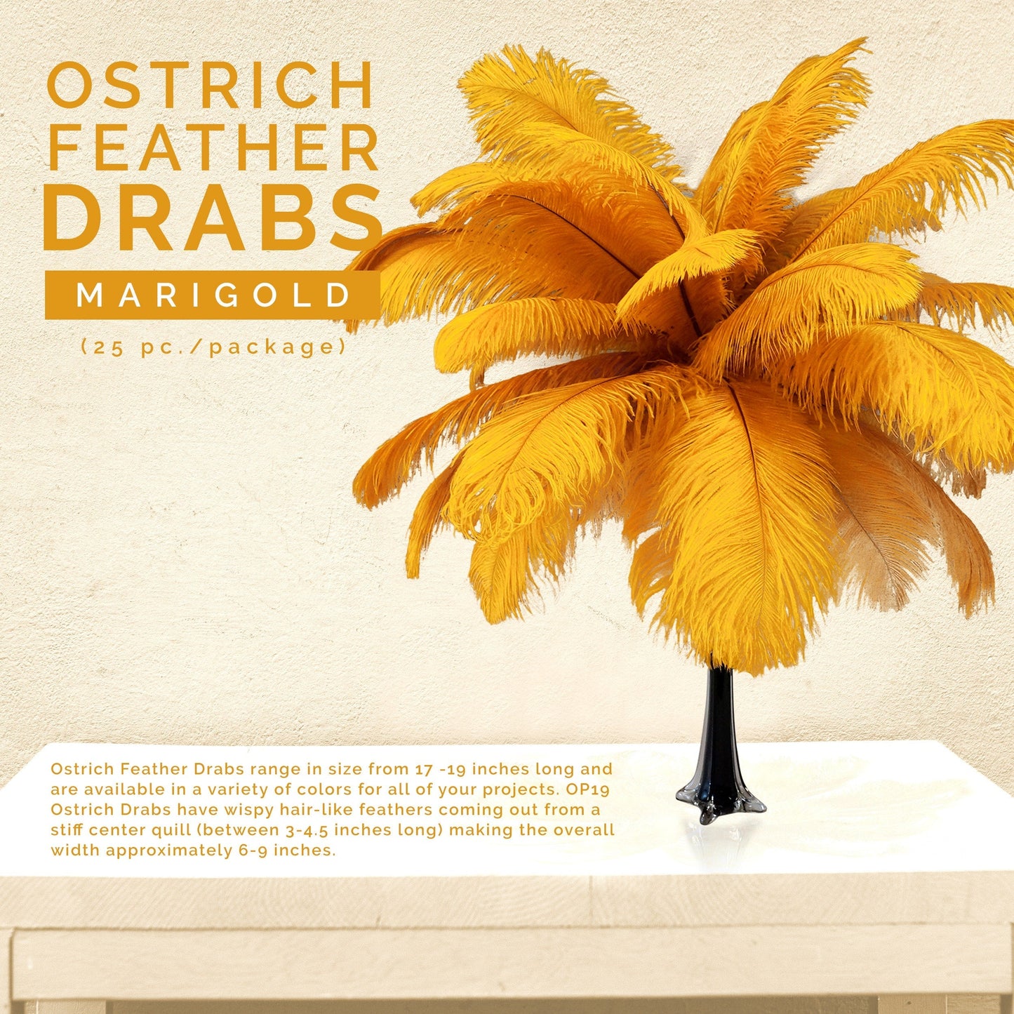 Large Ostrich Feathers - 17’’ + Drabs - Marigold - Ostrich Feathers