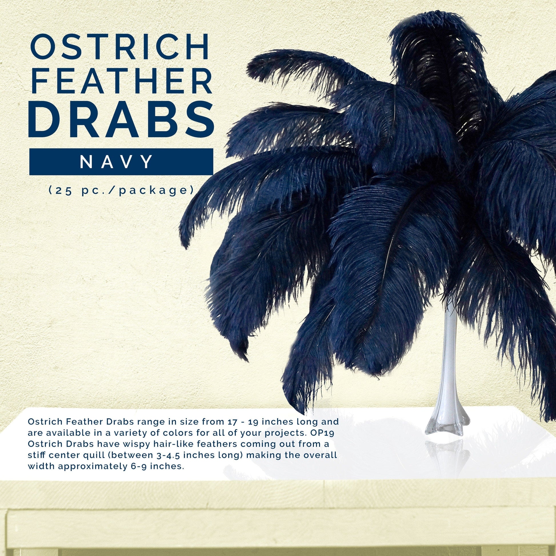 Large Ostrich Feathers - 17’’ + Drabs - Navy - Ostrich Feathers