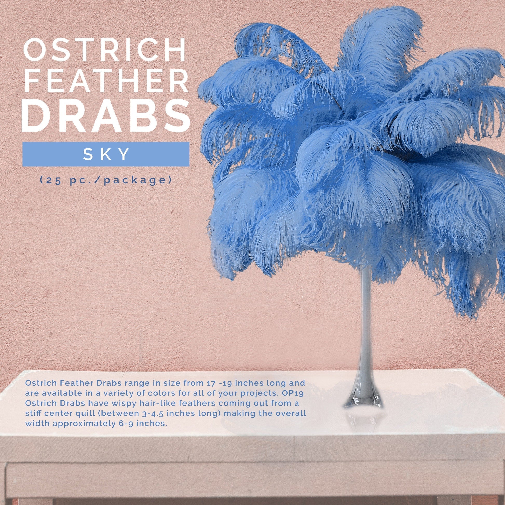 Large Ostrich Feathers - 17’’ + Drabs - Sky - Ostrich Feathers