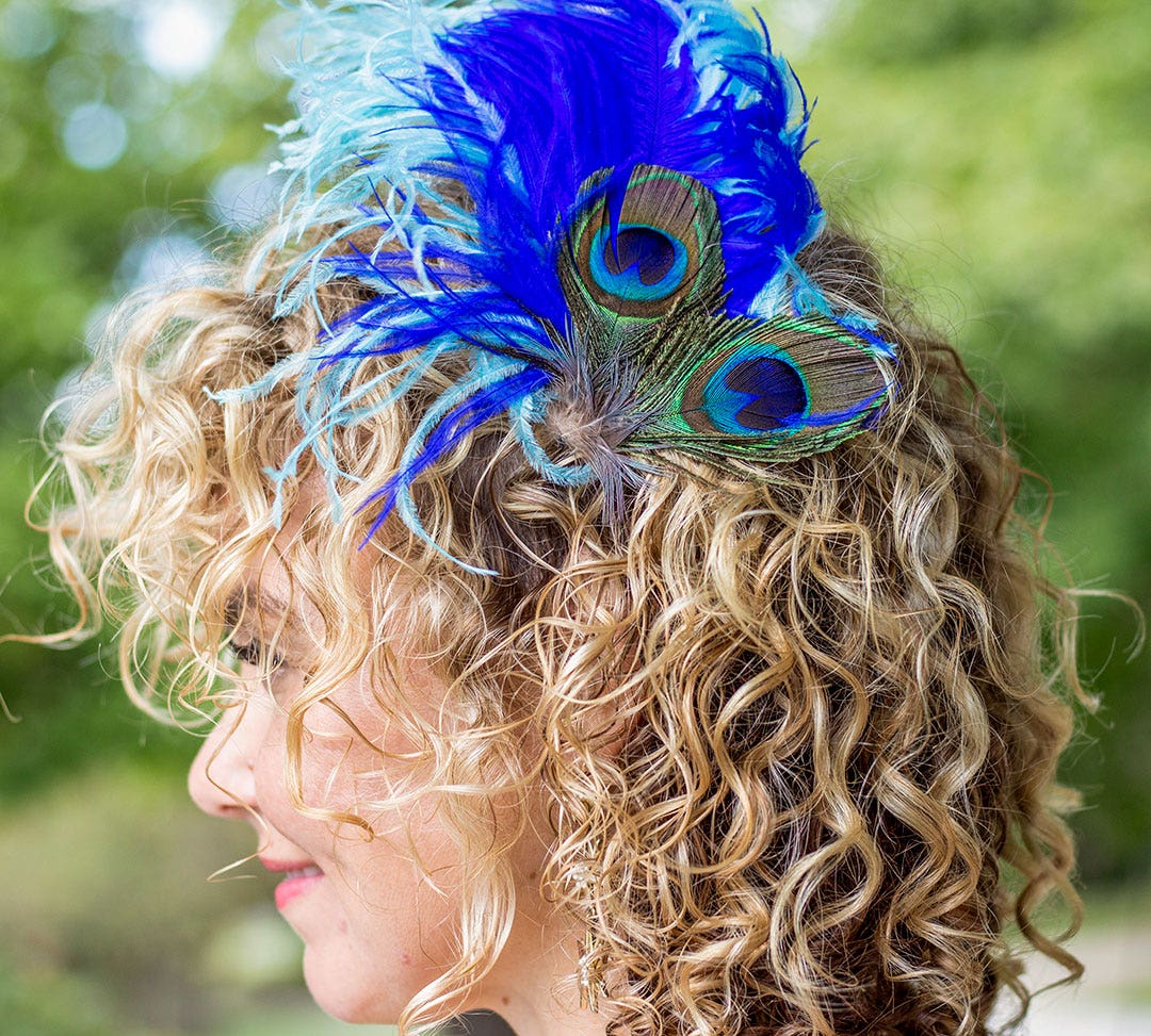 Large Peacock and Ostrich Feather Hair Clip - Feathers