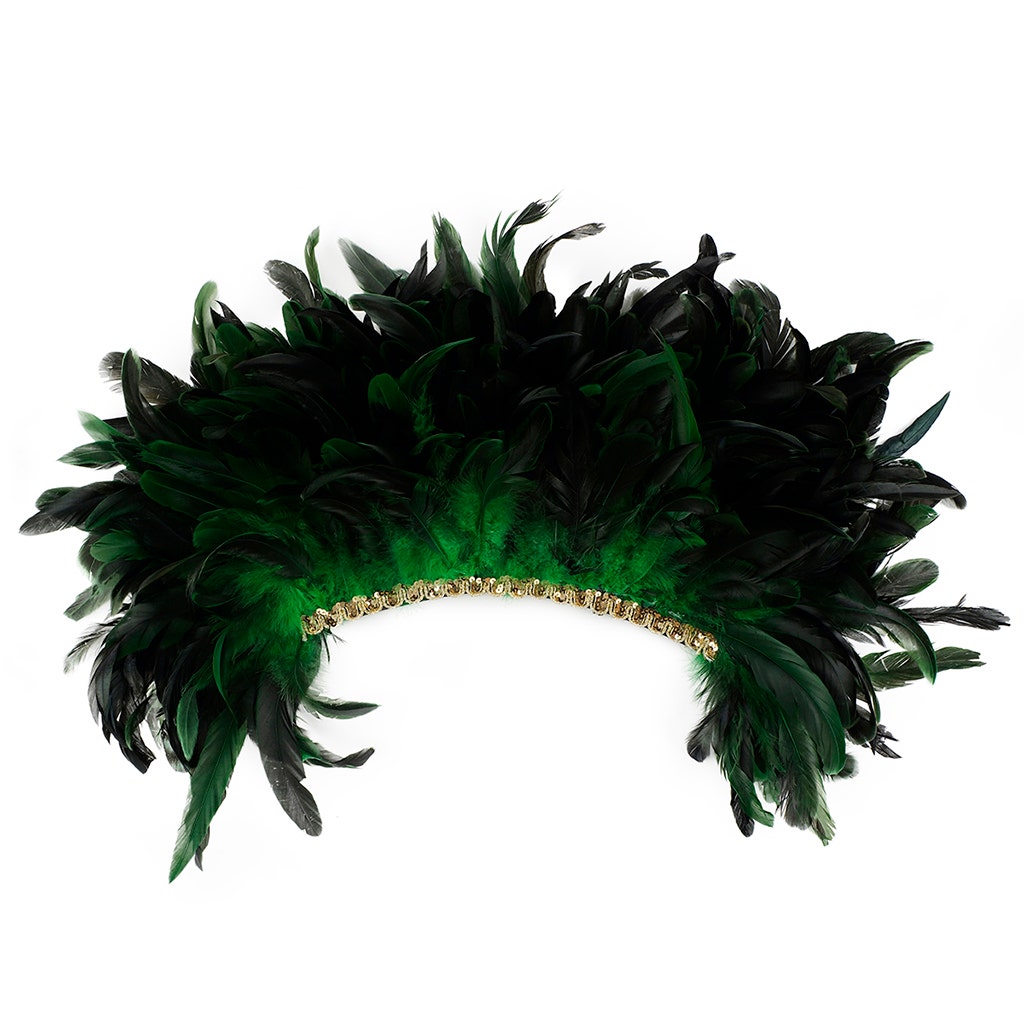 Large Sequined Adjustable Feather Spirit Headdress - Kelly Green - Feathers