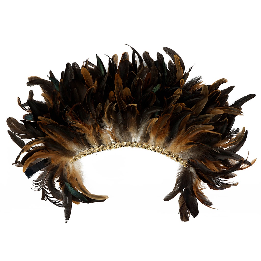 Large Sequined Adjustable Feather Spirit Headdress - Natural - Feathers