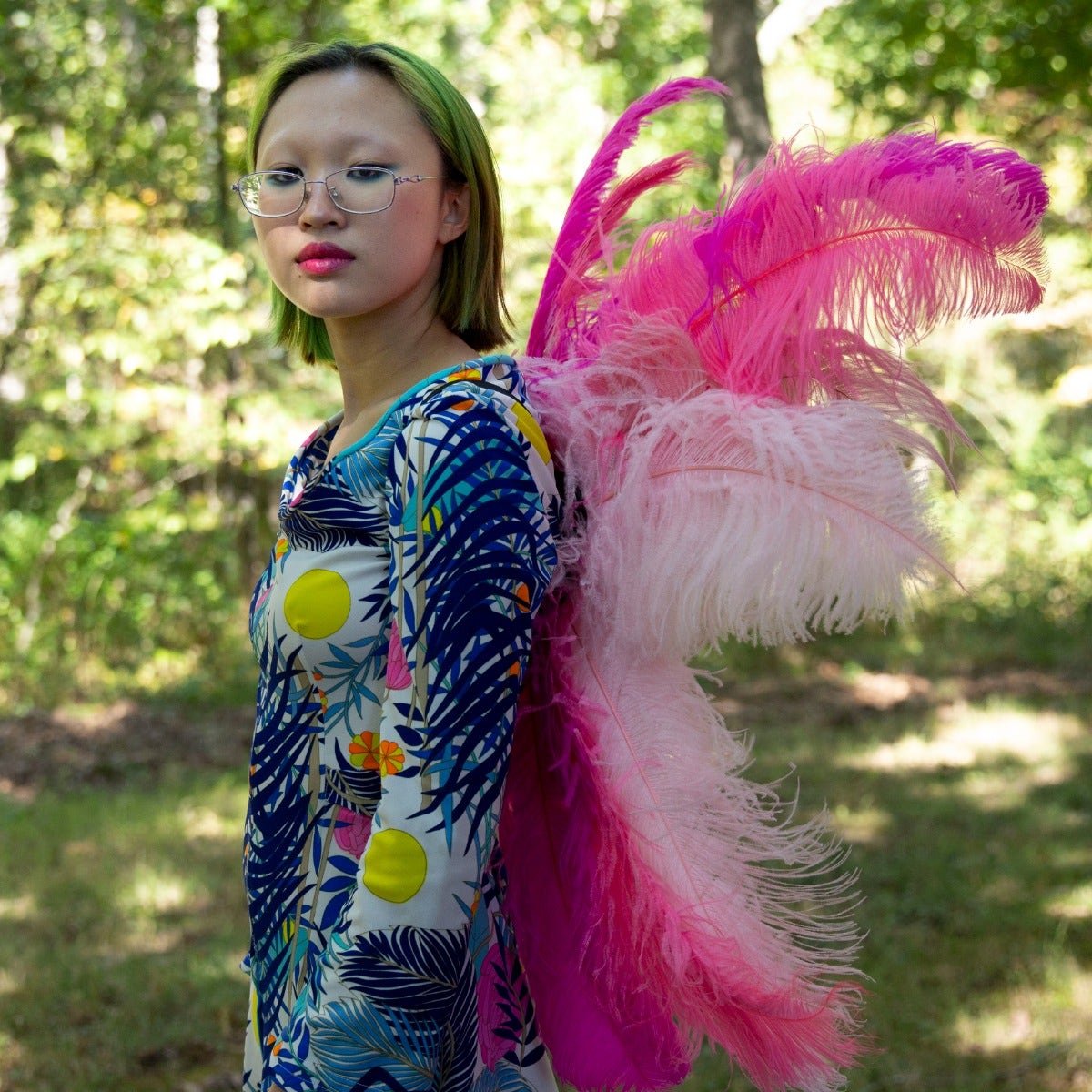 Large Upcycled Ostrich Feather Costume Wings - Flamingo - Feathers