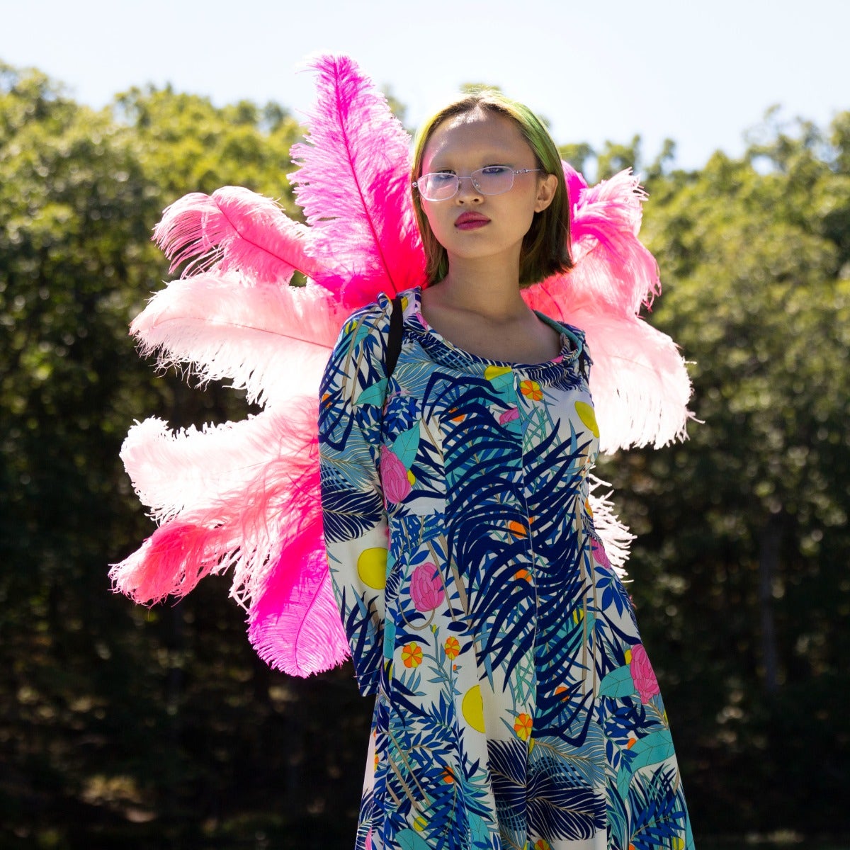 Large Upcycled Ostrich Feather Costume Wings - Flamingo - Feathers