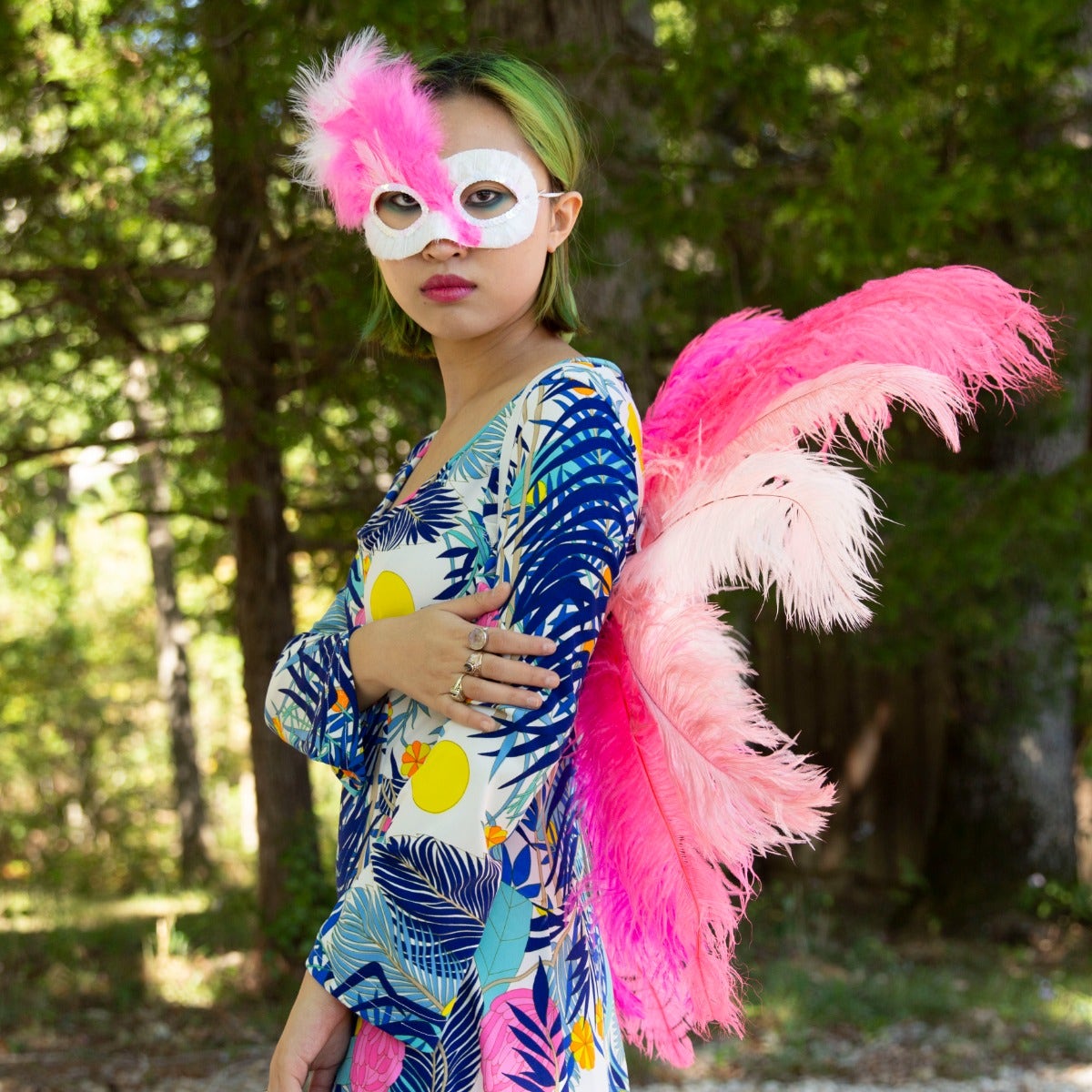 Large Upcycled Ostrich Feather Costume Wings - Flamingo - Feathers