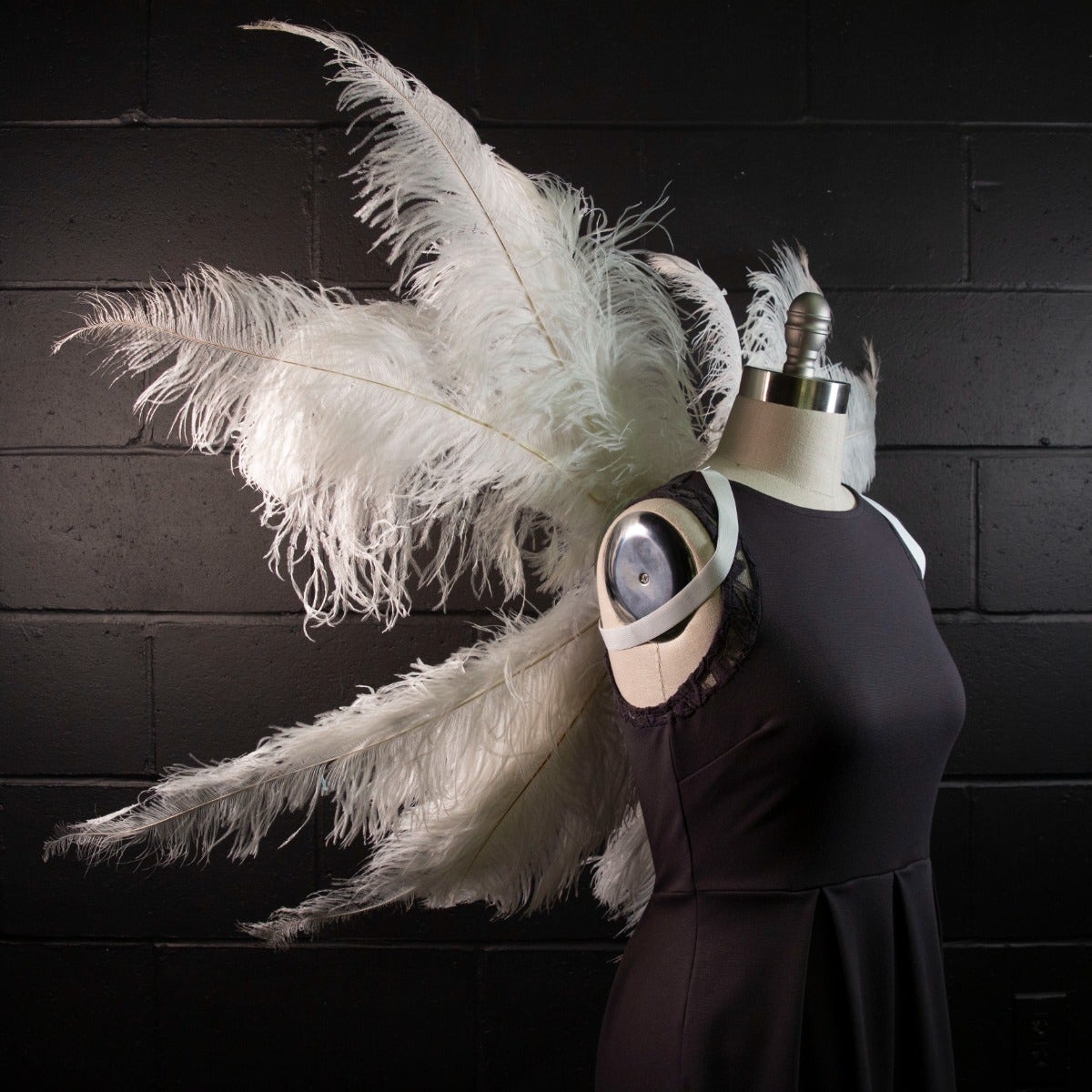 Large Upcycled Ostrich Feather Costume Wings - White - Feathers