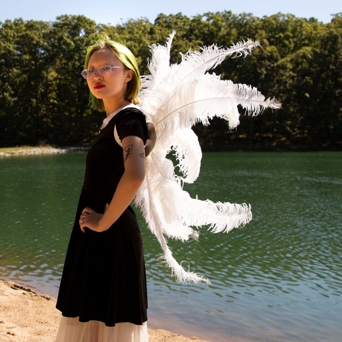 Large Upcycled Ostrich Feather Costume Wings - White - Feathers