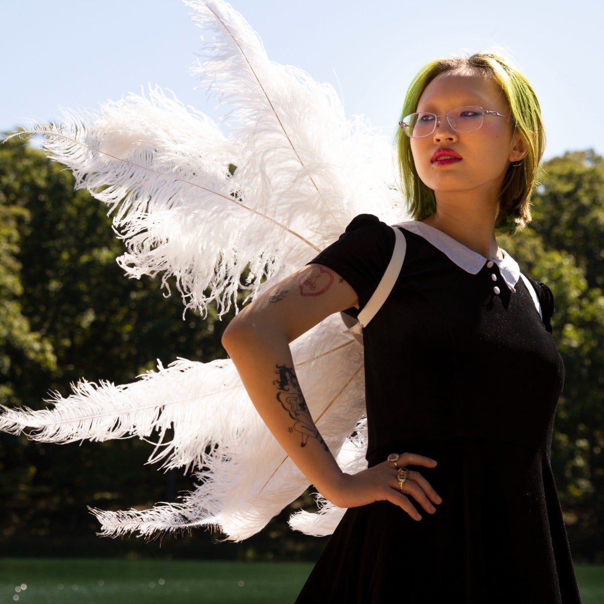 Large Upcycled Ostrich Feather Costume Wings - White - Feathers