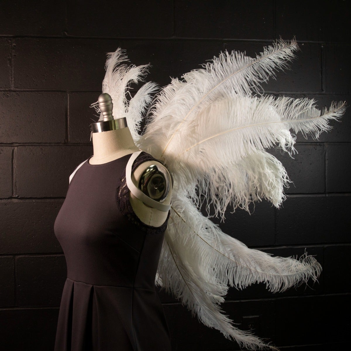 Large Upcycled Ostrich Feather Costume Wings - White - Feathers