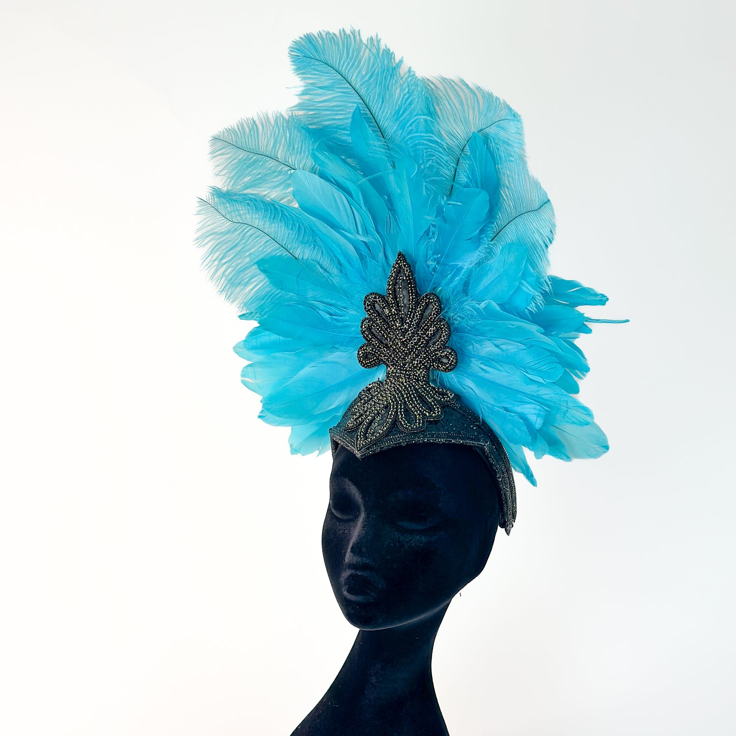 Ginger Light Turquoise Showgirl Feather Headpiece