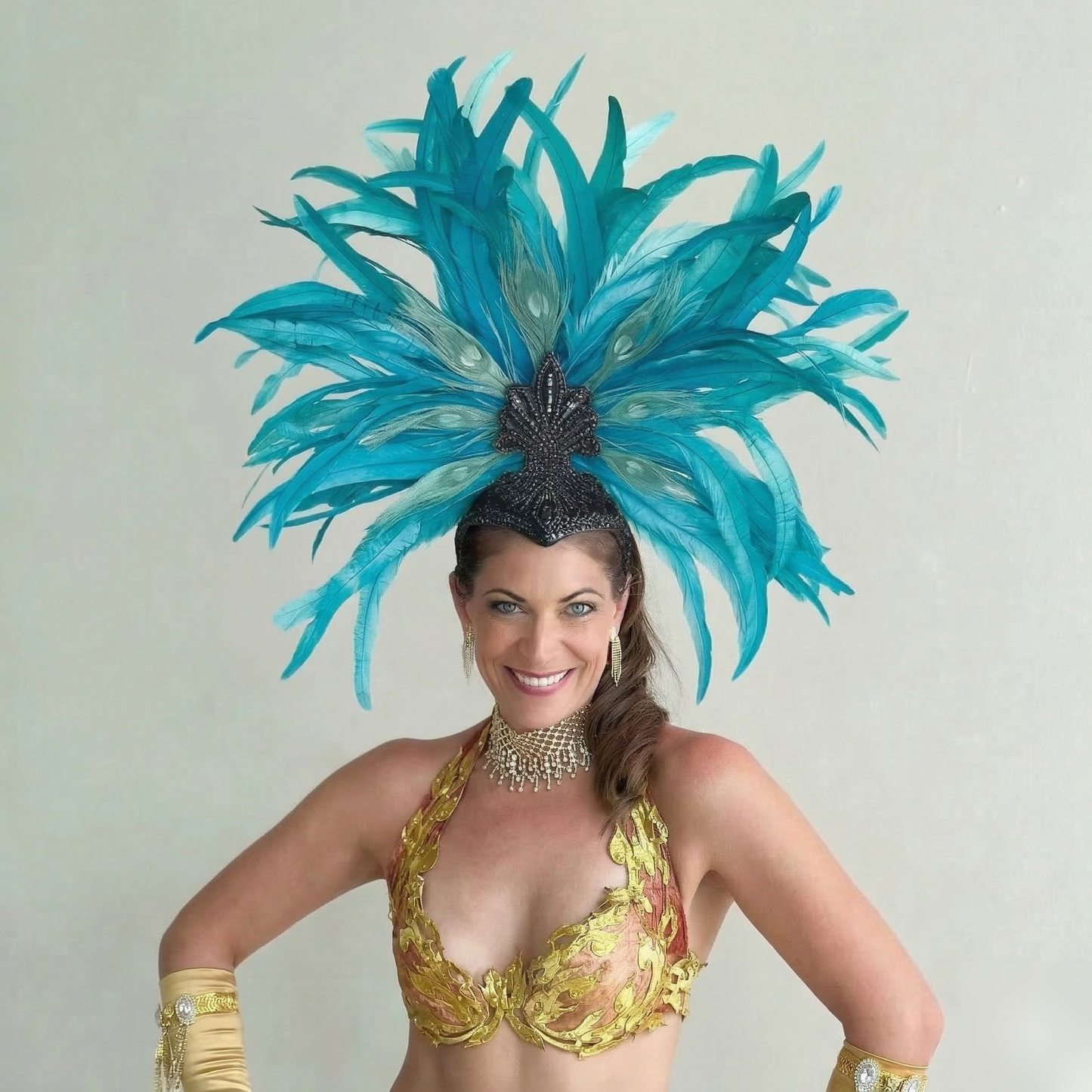 Zizi Light Turquoise Showgirl Feather Headpiece
