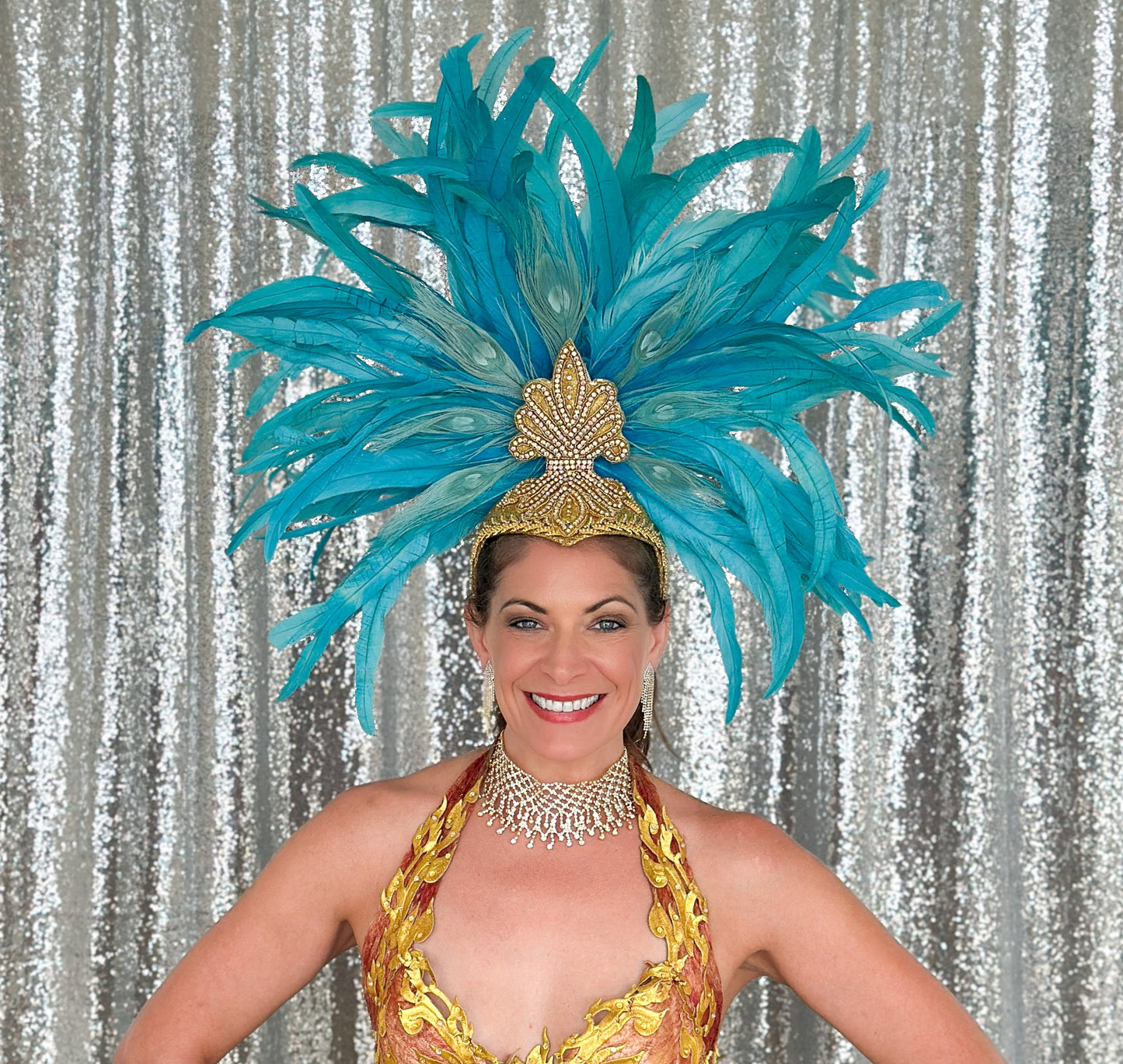 Zizi Light Turquoise Showgirl Feather Headpiece