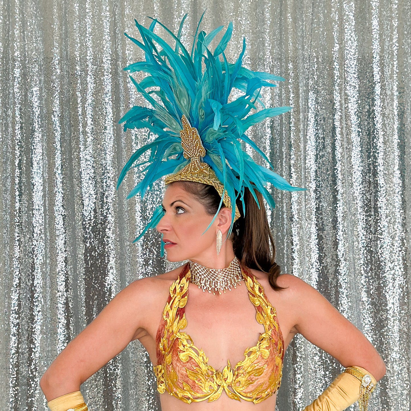 Zizi Light Turquoise Showgirl Feather Headpiece