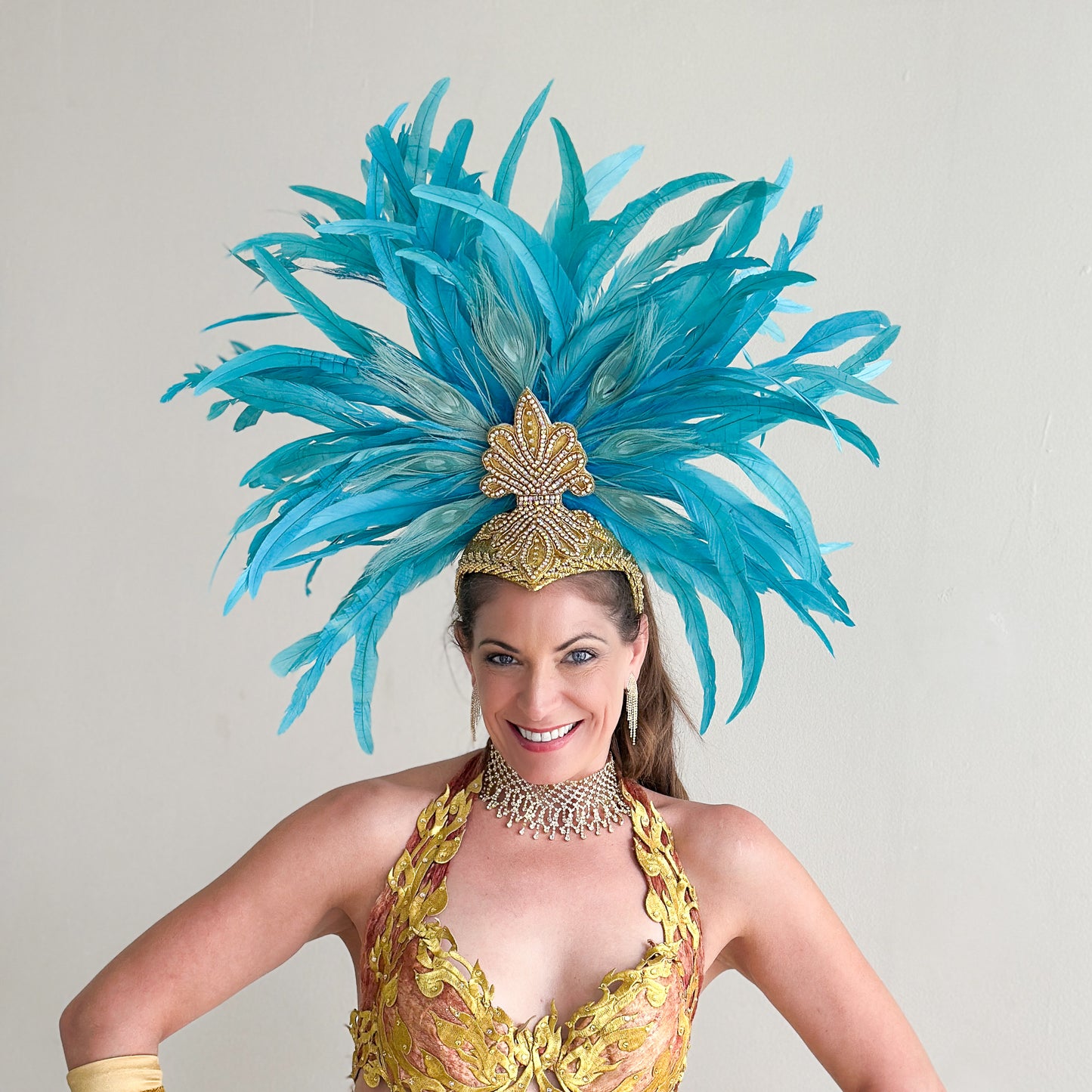 Zizi Light Turquoise Showgirl Feather Headpiece