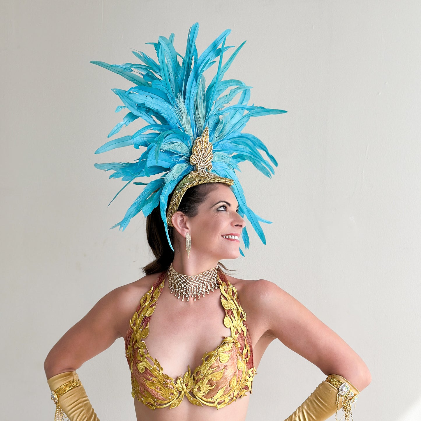 Zizi Light Turquoise Showgirl Feather Headpiece