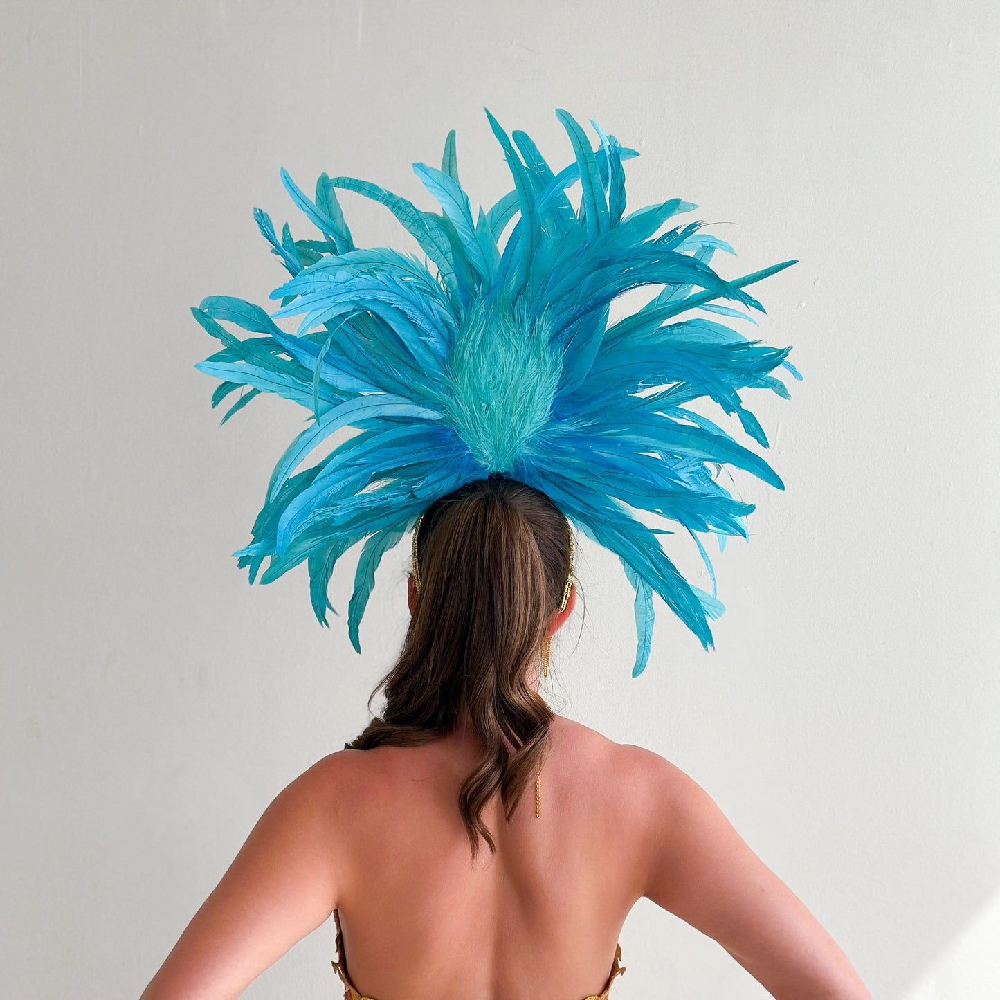 Zizi Light Turquoise Showgirl Feather Headpiece