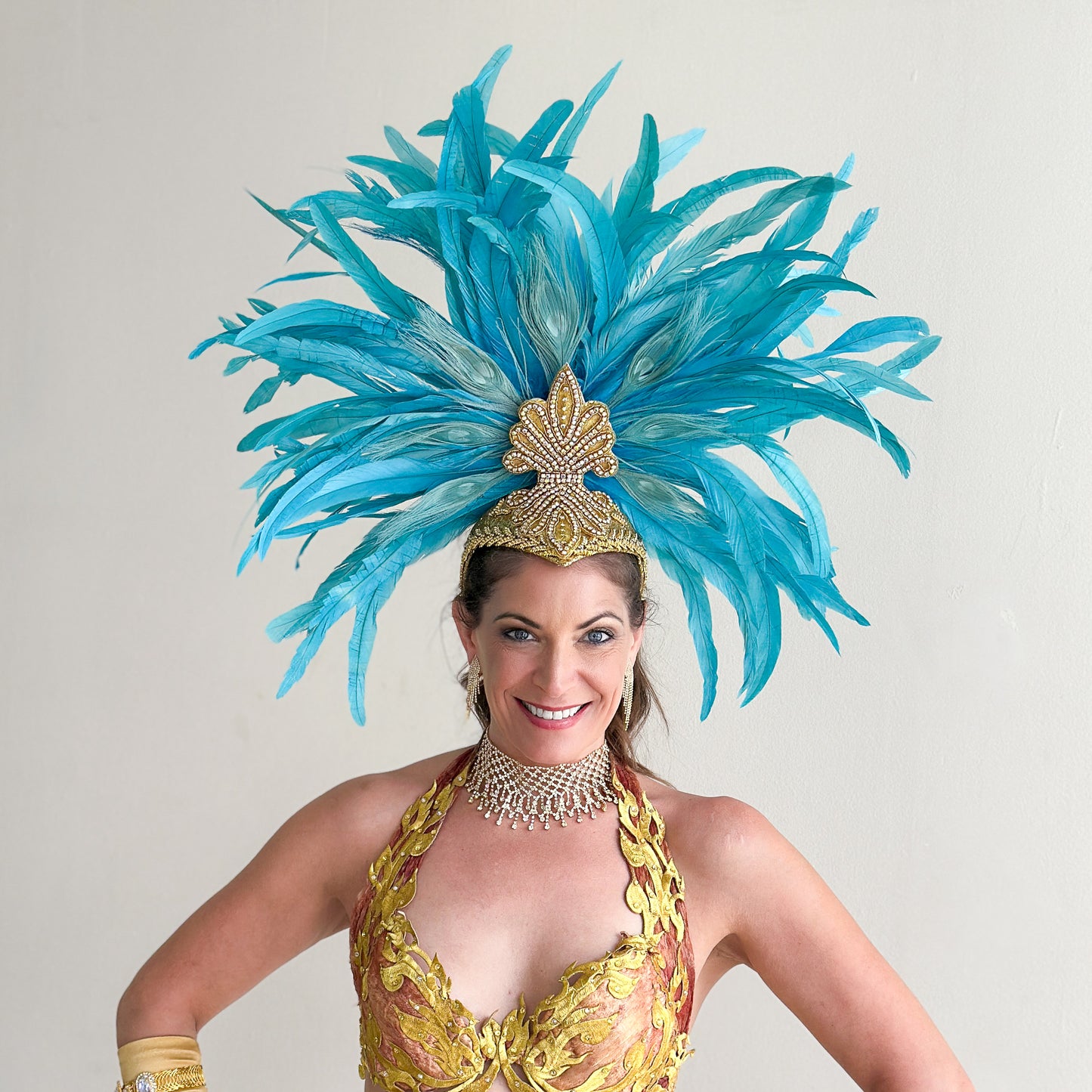 Zizi Light Turquoise Showgirl Feather Headpiece