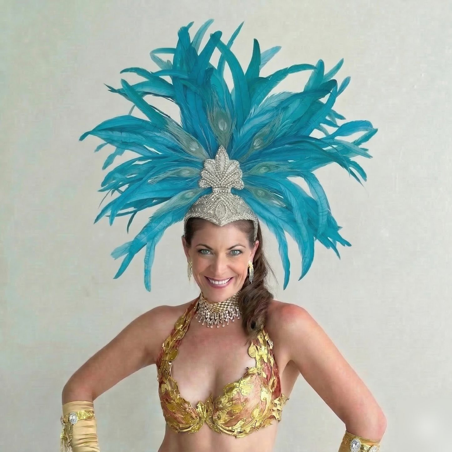 Zizi Light Turquoise Showgirl Feather Headpiece