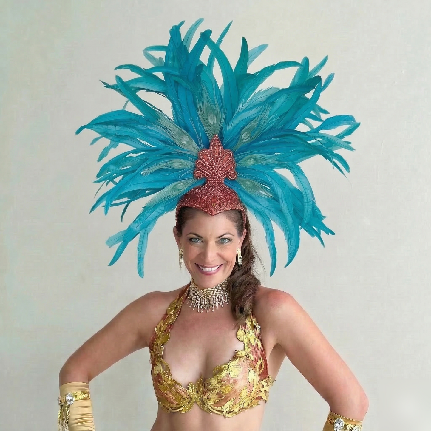 Zizi Light Turquoise Showgirl Feather Headpiece