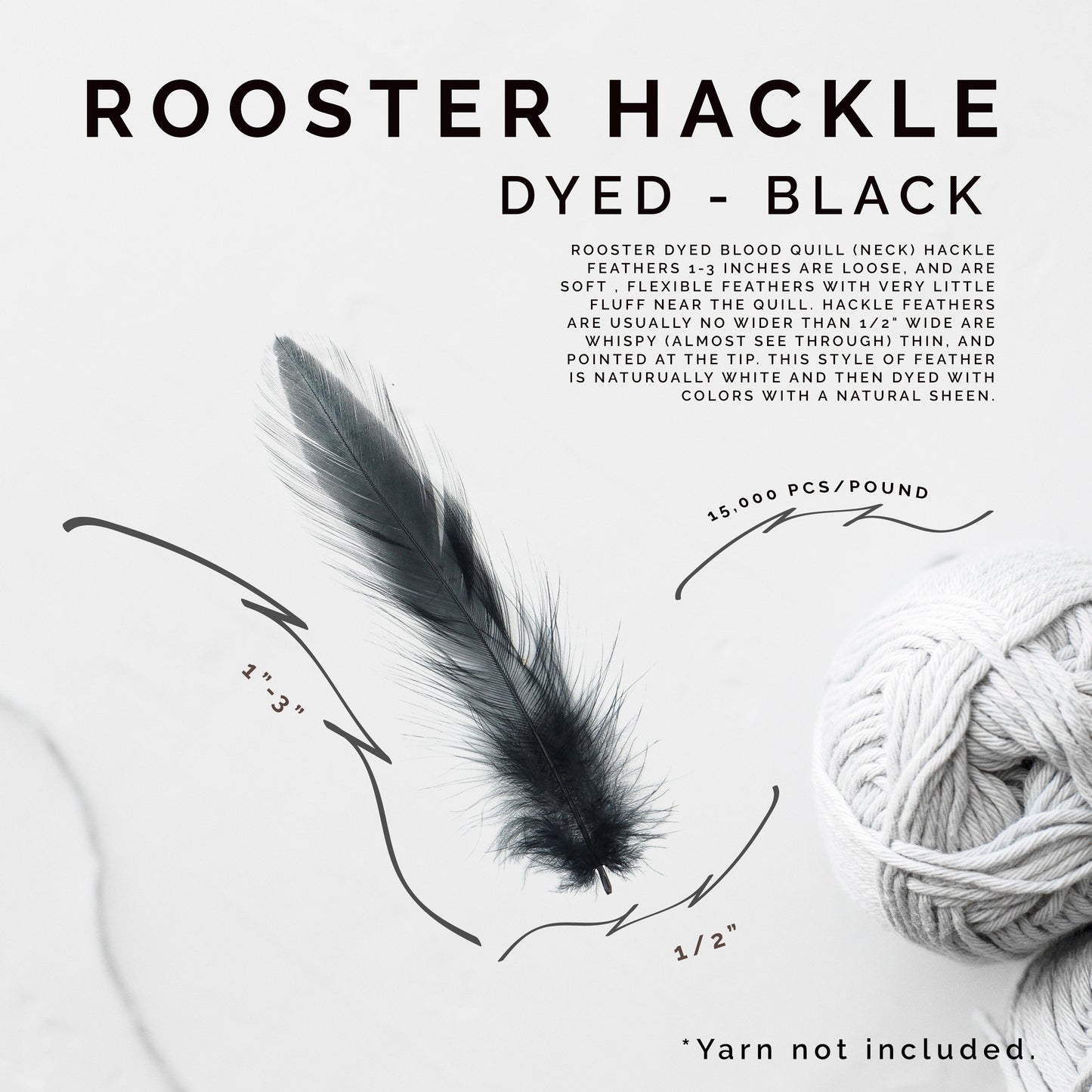 Loose Rooster Hackle Feathers Dyed 1-3’’- Black - Feathers