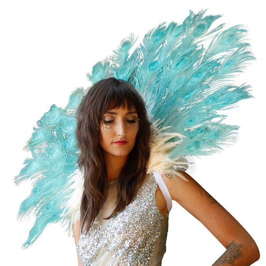 Majestic Peacock Collar - Aqua and Ivory - Feathers