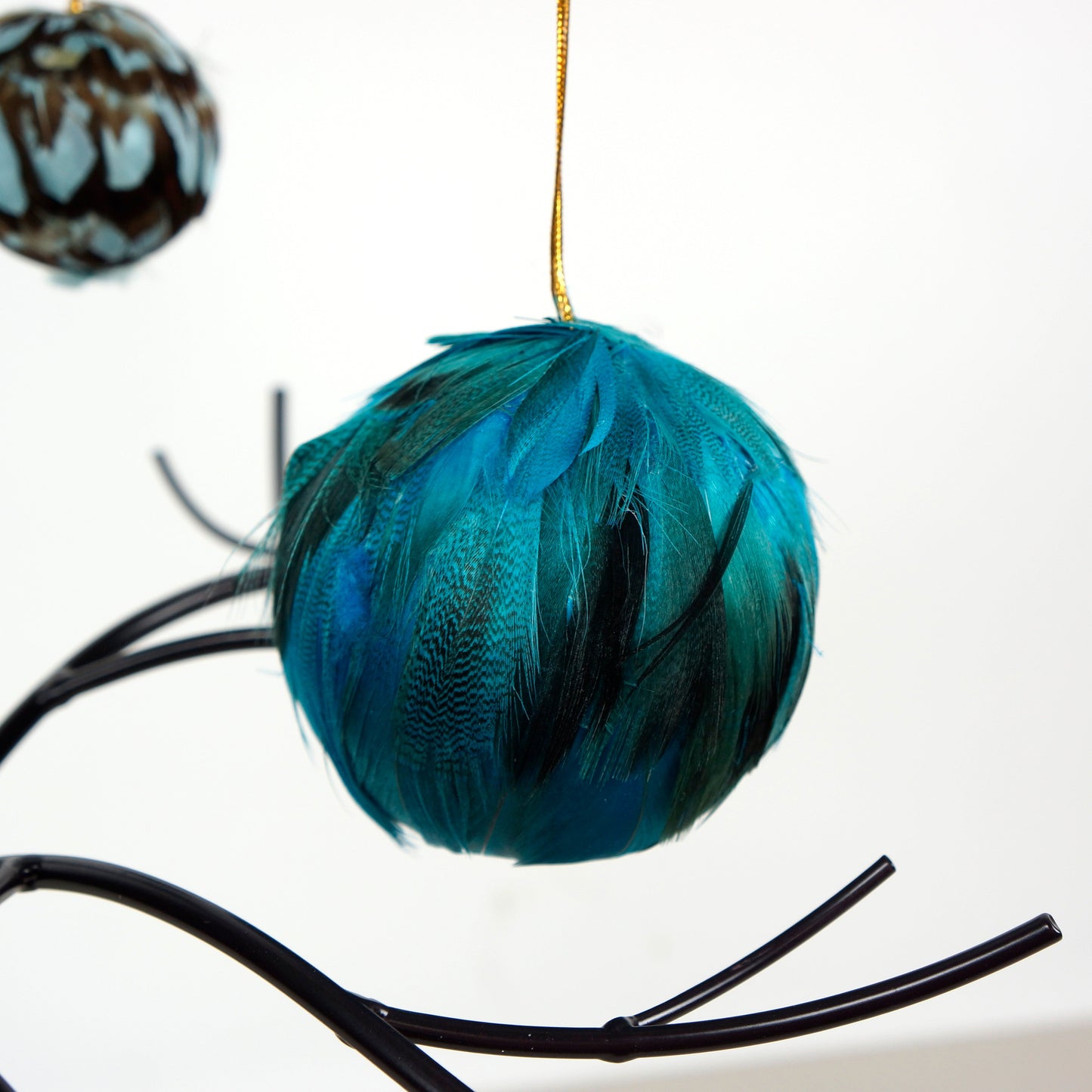 Mallard Duck Feather Ornament - Dyed 3’’ ball Dark Turquoise - Feathers