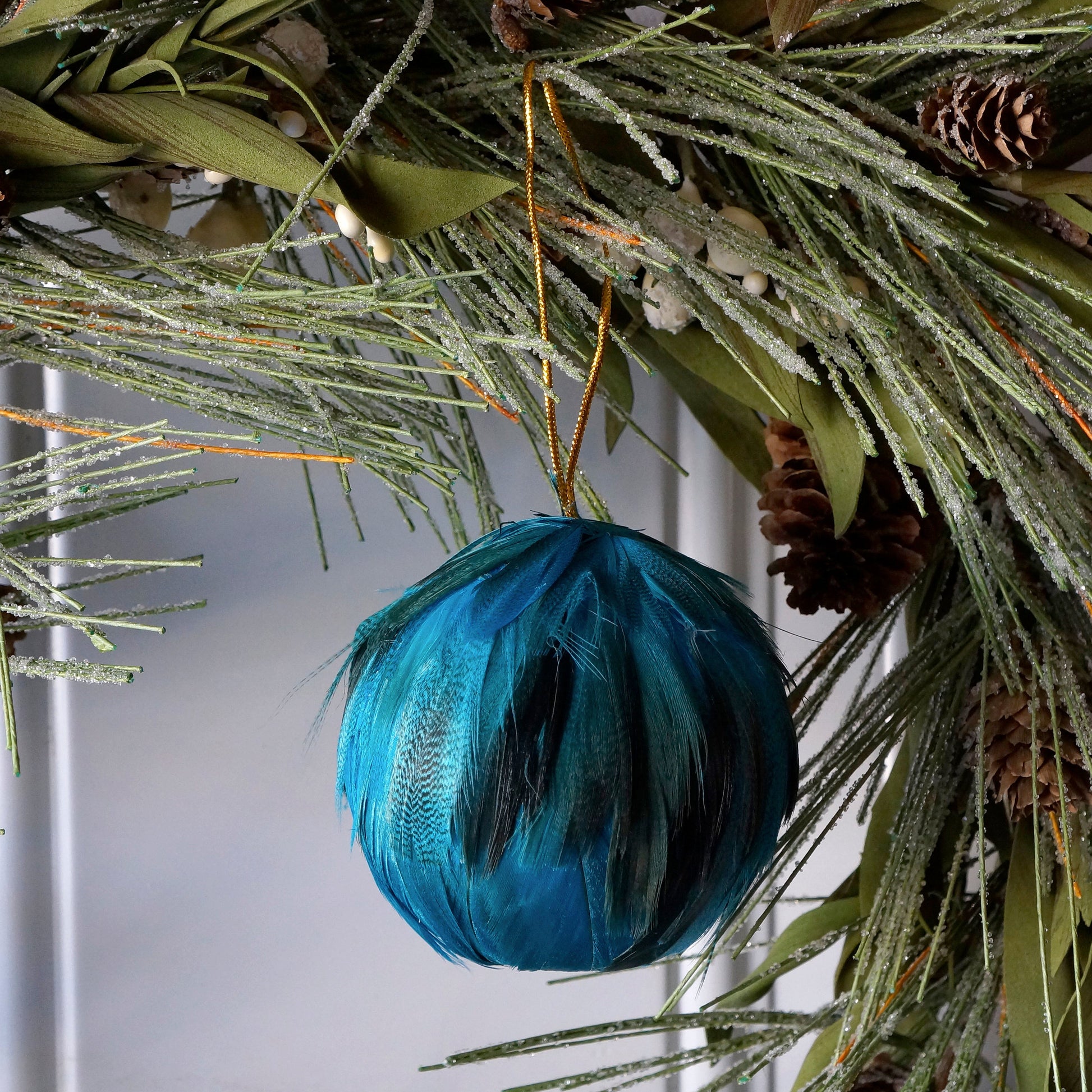 Mallard Duck Feather Ornament - Dyed 3’’ ball Dark Turquoise - Feathers