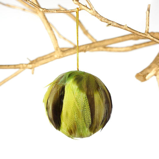 Mallard Duck Feather Ornament - Dyed 3’’ ball Lime - Feathers