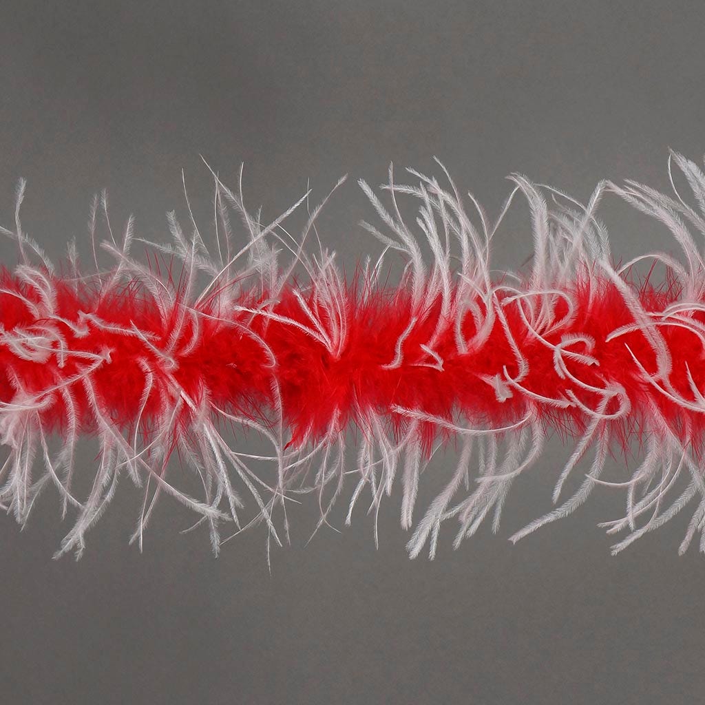 Marabou and Ostrich Feather Boa - Red/White - Marabou Boa