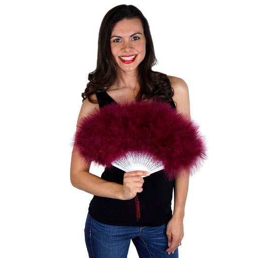 Marabou Feather Fan - Burgundy - Feathers